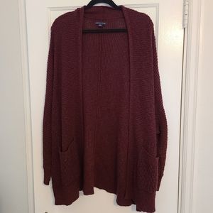 American Eagle fuzzy knit maroon cardigan